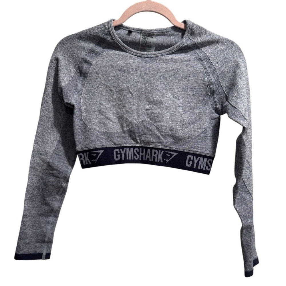 Gymshark Flex Long Sleeve Crop Top, Blue/Gray, size‎ Medium